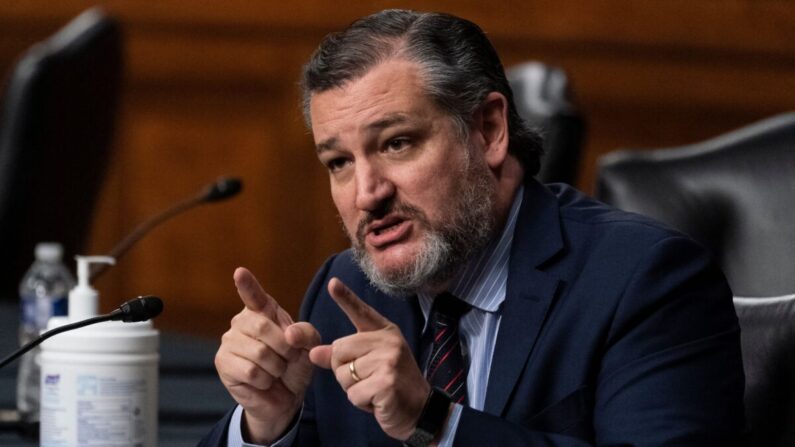 Le sénateur Ted Cruz (Parti républicain), membre de la commission sénatoriale des affaires étrangères, prend la parole lors d'une audience visant à examiner la politique américano-russe au Capitole des États-Unis à Washington, le 7 décembre 2021. (Alex Brandon/POOL/AFP via Getty Images)