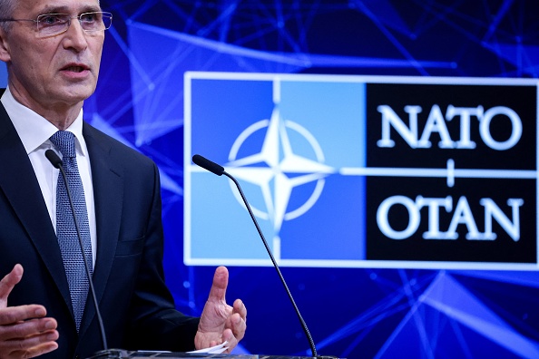 Le secrétaire général de l'OTAN, Jens Stoltenberg, au siège de l'OTAN à Bruxelles, le 25 février 2022. (KENZO TRIBOUILLARD/AFP via Getty Images)