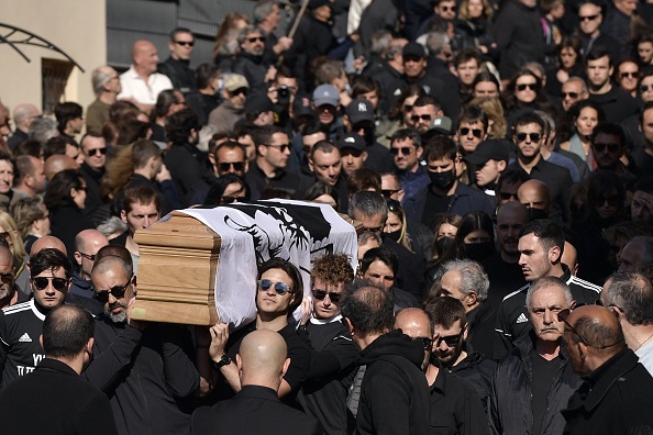 Le cercueil d'Yvan Colonna avant sa cérémonie funéraire à Cargèse, le 25 mars 2022. (Photo : JULIEN DE ROSA/AFP via Getty Images)