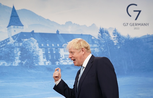 British Prime Minister Boris Johnson fields questions during TV interviews on the first day of the three-day G7 summit at Schloss Elmau on June 26, 2022 near Garmisch-Partenkirchen, Germany. (Photo : Stefan Rousseau - Pool/Getty Images)