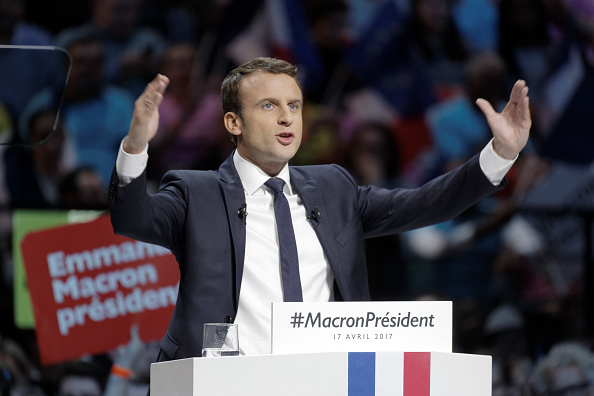 Le candidat à la présidence française Emmanuel Macron lors d'un meeting de campagne à Bercy Arena, le 17 avril 2017 à Paris. (Sylvain Lefevre/Getty Images)