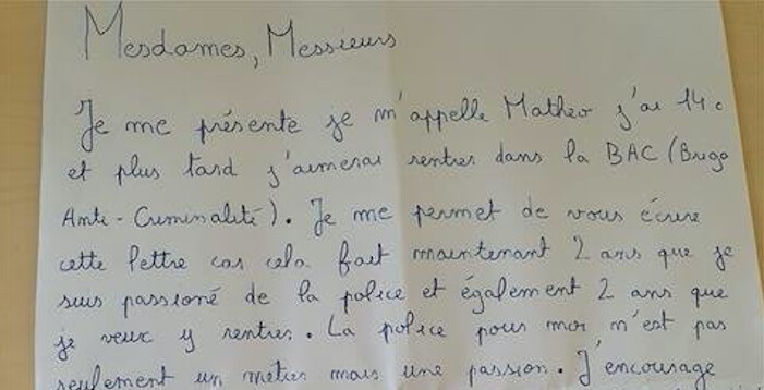 Le début de la lettre de Matheo. (Police nationale de Seine-et-Marne)