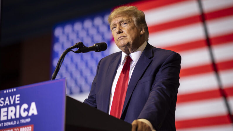 L'ancien président Donald Trump lors d'un rassemblement à Casper, dans le Wyoming, le 28 mai 2022. (Chet Strange/Getty Images)