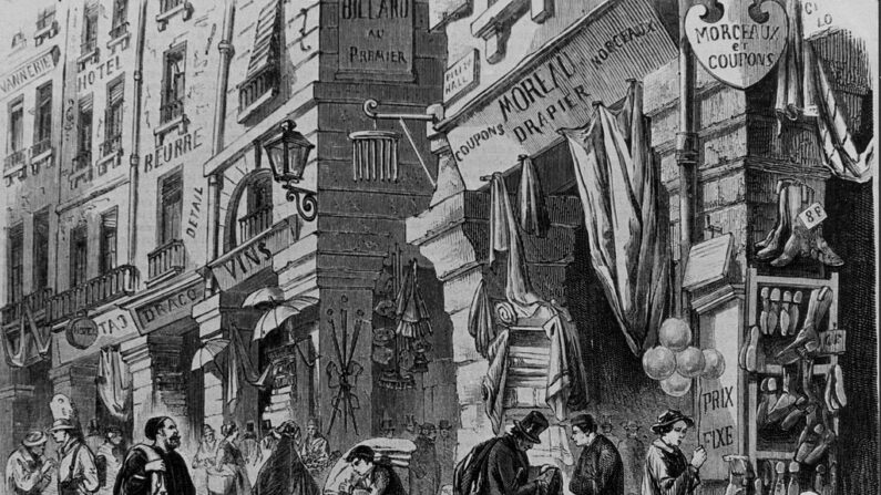 Vue de la place des Halles, avec ses petits métiers, Paris entre 1850 et 1880.  (Crédit photo Pictorial Parade/Archive Photos/Getty Images)