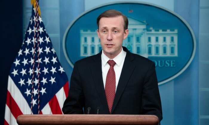 Jake Sullivan, conseiller à la sécurité nationale des États-Unis, lors du briefing quotidien de la Maison-Blanche à Washington, le 11 février 2022 (Saul Loeb/AFP via Getty Images)