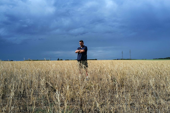 Fabrice Genin, producteur de graines de moutarde de Bourgogne et président de l'Association des producteurs de graines dans son champ à Bellefond dans l'est de la France le 7 septembre 2022. Photo par OLIVIER CHASSIGNOLE/AFP via Getty Images.