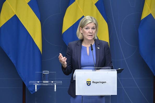 La Première ministre suédoise Magdalena Andersson s'adresse à la presse à Stockholm, le 14 septembre 2022. 
(Photo : JESSICA GOW/TT News Agency/AFP via Getty Images)