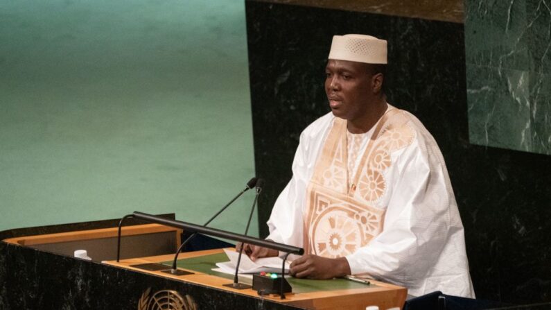Le Premier ministre par intérim du Mali, Abdoulaye Maïga, s'adresse à la 77e session de l'Assemblée générale des Nations Unies au siège de l'ONU à New York, le 24 septembre 2022. (Photo BRYAN R. SMITH/AFP via Getty Images)