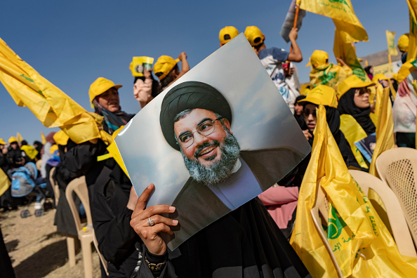 Hassan Nasrallah, le chef du mouvement armé Hezbollah. (Photo de Francesca Volpi/Getty Images)