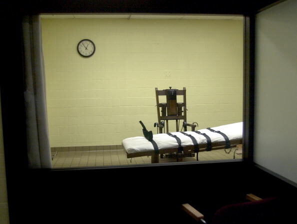 Chambre de la mort depuis la salle des témoins du centre correctionnel du sud de l'Ohio, à Lucasville, Ohio (Photo : Mike Simons/Getty Images)