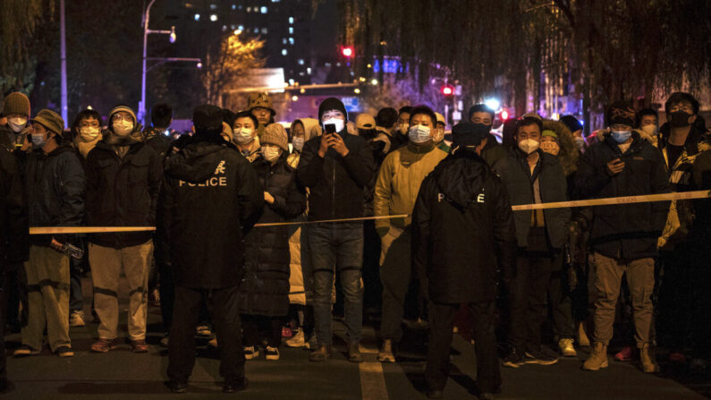 Manifestation contre la politique zéro Covid à Pékin, le 27 novembre 2022. (Kevin Frayer/Getty Images)