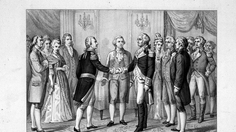La première rencontre du Marquis de Lafayette (à gauche) et de George Washington à Philadelphie. (MPI/Getty Images)