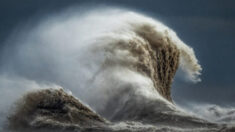 Un photographe brave des vents violents pendant des heures et capture des vagues énormes sur le lac Érié au Canada, les photos sont incroyables