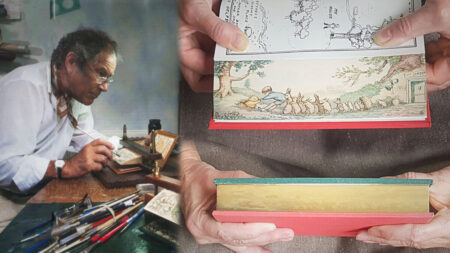 Le dernier peintre de tranche de livres en activité dans le monde crée des images «qui s’éclipsent» sur les pages dorées des livres