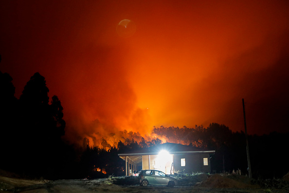 Incendie à Santa Juana, dans la province de Concepcion, au Chili le 3 février 2023. (Photo by JAVIER TORRES/AFP via Getty Images)