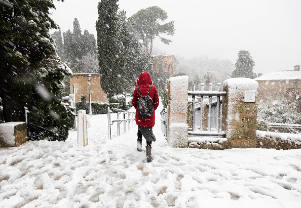 Une forte chute de neige sur l'île espagnole de Majorque, aux Baléares, le 27 février 2023. (JAIME REINA/AFP via Getty Images)