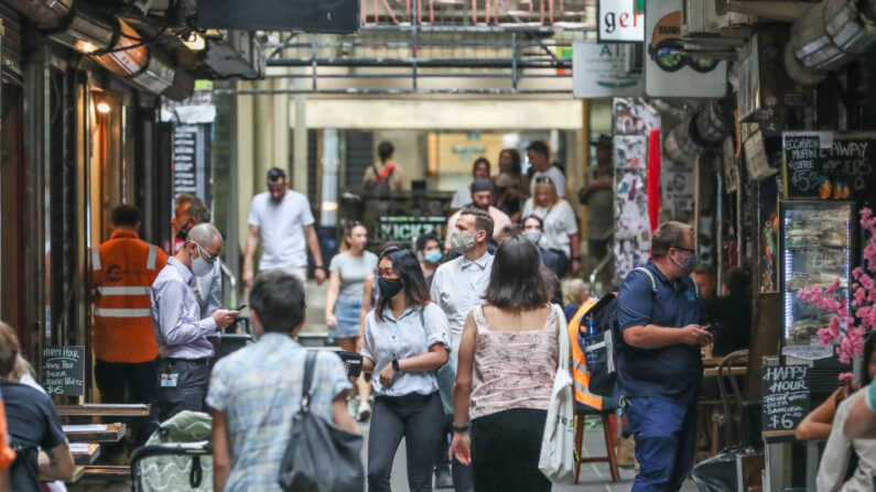Une scène de rue générale du quartier des affaires de Melbourne en Australie, le 4 février 2021. (Asanka Ratnayake/Getty Images)