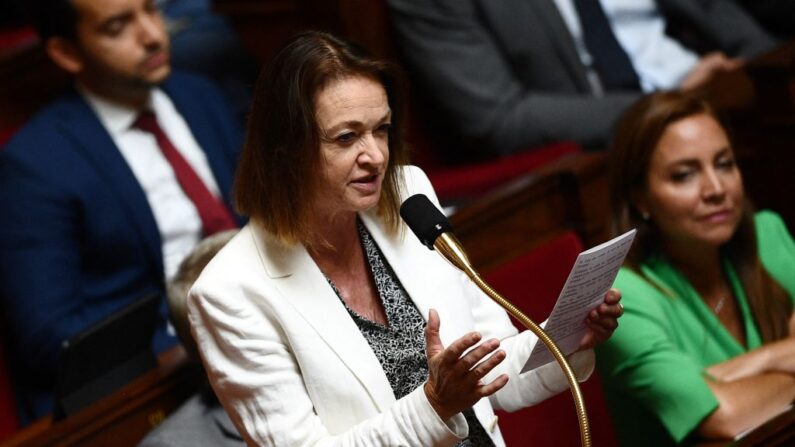 La députée RN Caroline Parmentier s'exprime lors d'une séance de questions au gouvernement à l'Assemblée nationale à Paris le 19 juillet 2022. (Photo de CHRISTOPHE ARCHAMBAULT/AFP via Getty Images)