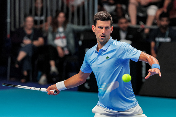 Le Serbe Novak Djokovic au match de tennis de quart de finale du simple messieurs contre le Canadien Vasek Pospisil, le 3 mars 2023. (JACK GUEZ/AFP via Getty Images)