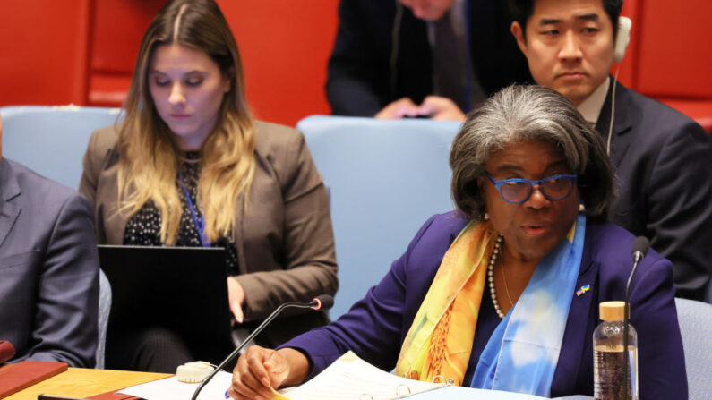 L'ambassadrice américaine à l'ONU Linda Thomas-Greenfield. (Photo by Michael M. Santiago/Getty Images)