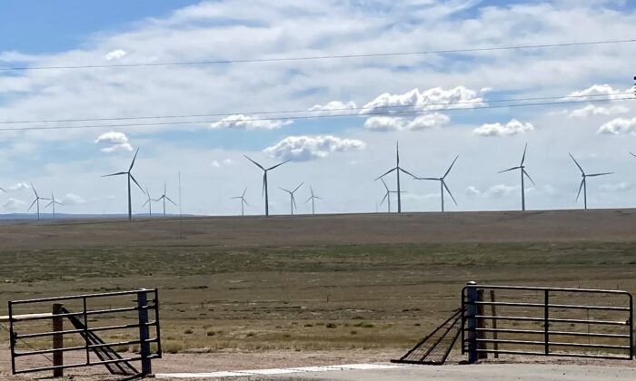Un parc éolien dans le Wyoming (John Haughey/Epoch Times)