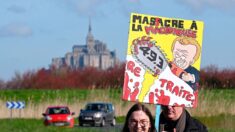 Retraite: une centaine de manifestants tenus à distance du Mont-Saint-Michel