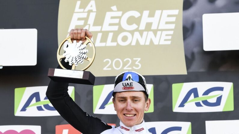 Tadej Pogacar, a remporté sa première Flèche Wallonne, mercredi en haut du mur de Huy. (Photo by GOYVAERTS/Belga/AFP via Getty Images)