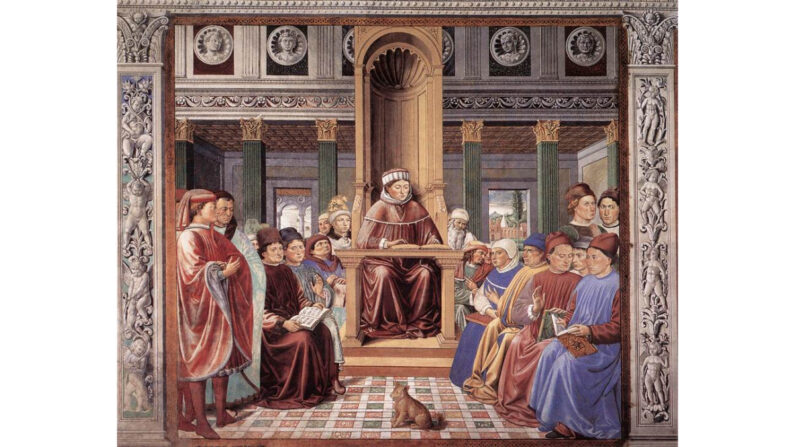 Le théologien médiéval Saint Augustin a utilisé la rhétorique comme outil d'apprentissage. "Saint Augustin lisant la rhétorique et la philosophie à l'école de Rome, 1464-1465, Benozzo Gozzoli. (Domaine public)