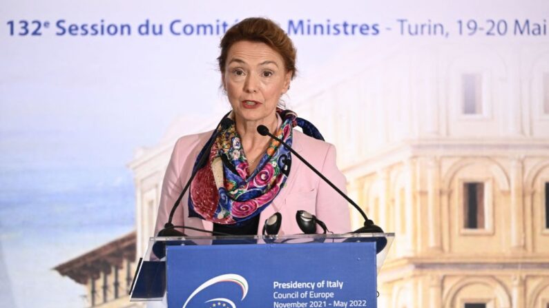 La Secrétaire Générale du Conseil de l'Europe, Marija Pejcinovic Buric,  le 20 mai 2022 à Turin. (BERTORELLO/AFP via Getty Images)