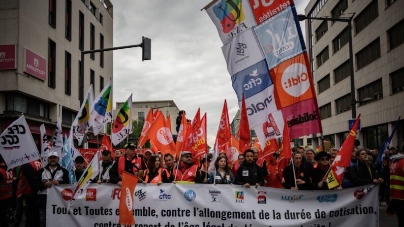 Manifestation du 1er mai contre la réforme des retraites à Lyon. (Photo JEFF PACHOUD/AFP via Getty Images)