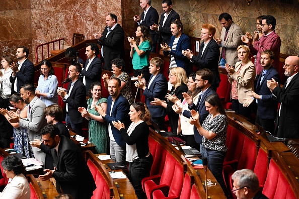 Les députés de la NUPES à l'Assemblée nationale, à Paris, le 12 juin 2023. (BERTRAND GUAY/AFP via Getty Images)