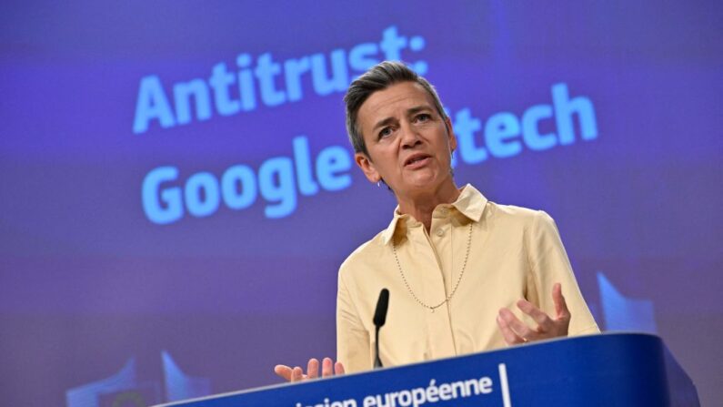 La vice-présidente de la Commission européenne en charge de l'Europe pour le numérique Margrethe Vestager. (Photo JOHN THYS/AFP via Getty Images)