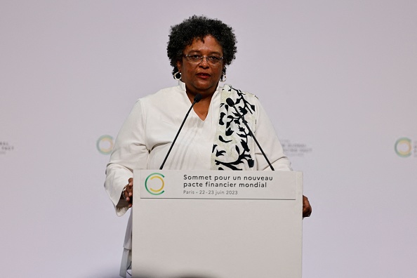 La Première ministre de la Barbade Mia Mottley. (LUDOVIC MARIN/POOL/AFP via Getty Images)