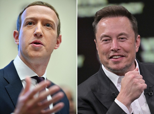 Le PDG de SpaceX, Twitter et du constructeur de voitures électriques Tesla, Elon Musk (à dr.) et le fondateur de Facebook, Mark Zuckerberg. (MANDEL NGAN,ALAIN JOCARD/AFP via Getty Images)