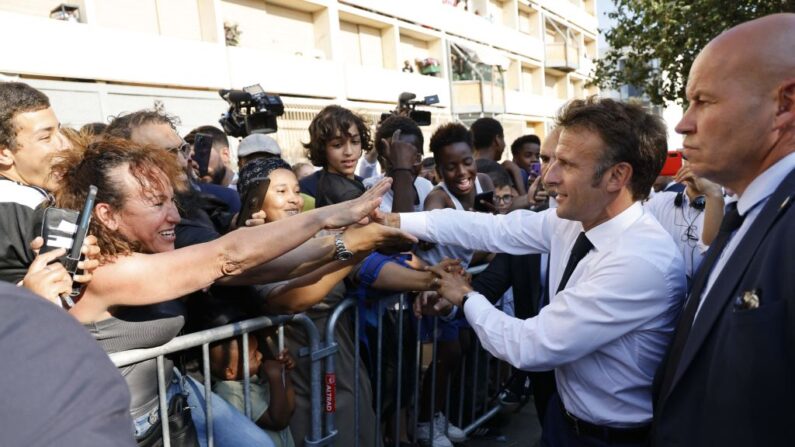 Les habitants du quartier de la Busserine avaient reçu la visite du président Emmanuel Macron, le 26 juin dernier. (Photo : LUDOVIC MARIN/POOL/AFP via Getty Images)