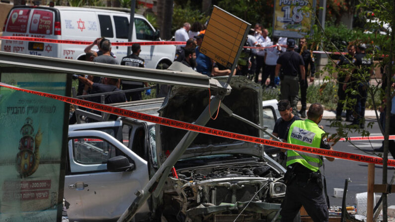 Attentat à la voiture bélier à Tel Aviv le 4 juillet 2023. (Photo JACK GUEZ/AFP via Getty Images)