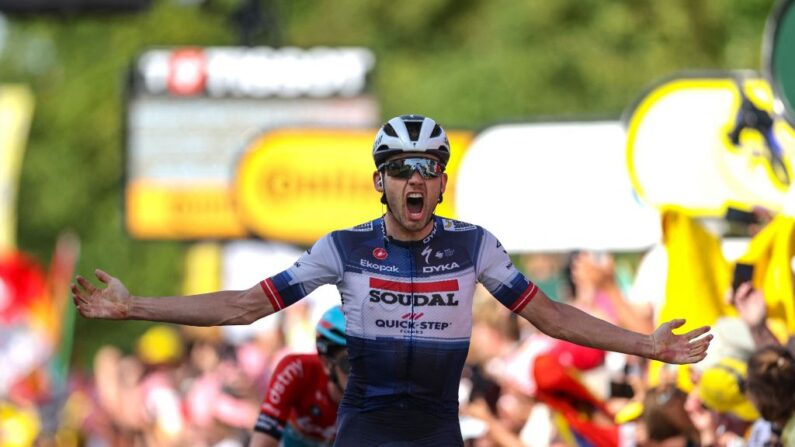 Le Danois Kasper Asgreen a libéré son équipe Soudal-Quick Step dans le Tour de France en remportant la 18ème étape jeudi à Bourg-en-Bresse. (Photo THOMAS SAMSON/AFP via Getty Images)