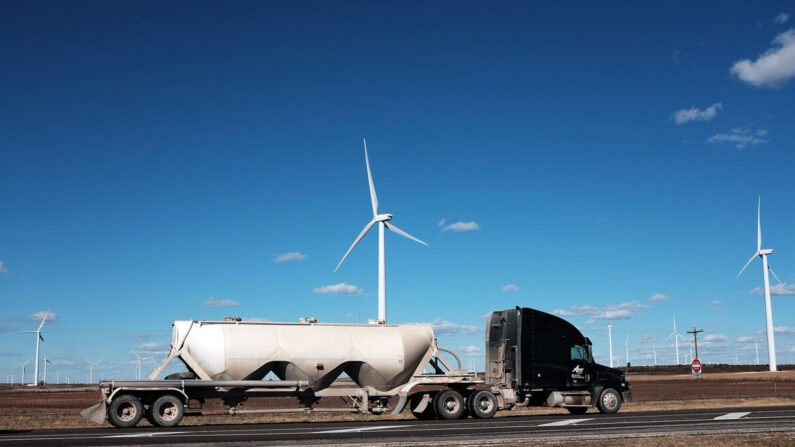 Des éoliennes dans un parc éolien à Colorado City, au Texas, le 21 janvier 2016. (Spencer Platt/Getty Images)