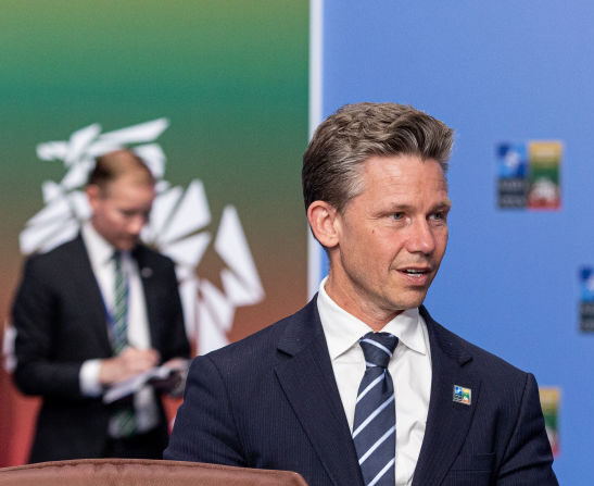 Le ministre suédois de la Défense Pål Jonson. (Photo Paulius Peleckis/Getty Images)