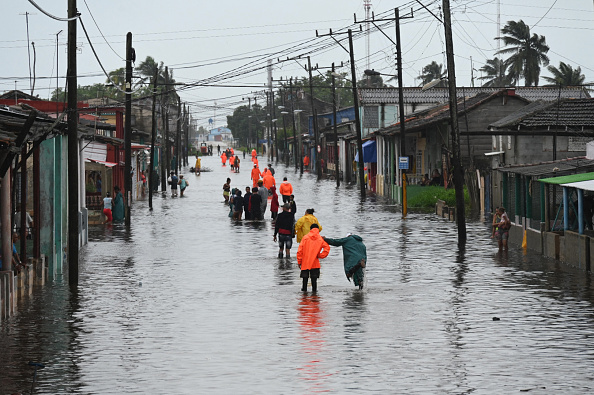 Une rue inondée à Batabano, Mayabeque, à Cuba, le 29 août 2023, lors du passage de la tempête tropicale Idalia. (Photo YAMIL LAGE/AFP via Getty Images)