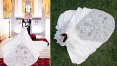 La mariée coud sa propre robe de mariée avec de la dentelle aux fuseaux fabriquée à la main par des femmes de 15 pays