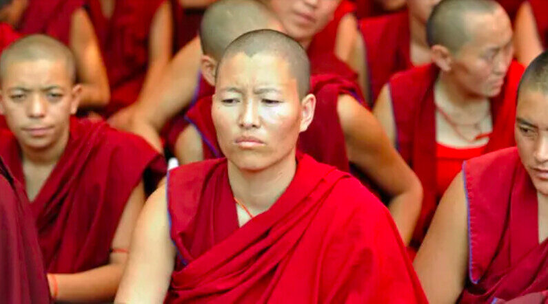 Des moines et des nonnes bouddhistes tibétains participent à un sit-in de solidarité contre la domination de la Chine communiste sur le Tibet, à New Delhi, le 18 octobre 2011. (Raveendran/AFP via Getty Images)

