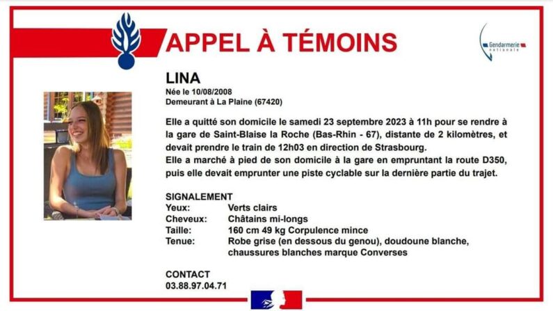 Lina, adolescente de 15 ans, a disparu ce samedi 23 septembre à proximité de Sainte-Blaise-La-Roche, dans le Bas-Rhin. (Info Trafic Bas-Rhin)