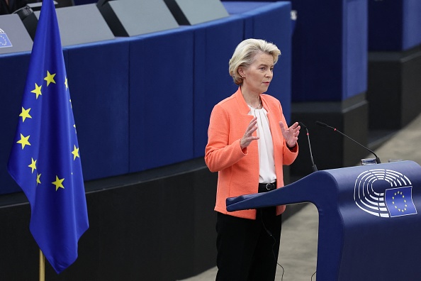 La présidente de la Commission européenne Ursula von der Leyen au Parlement européen à Strasbourg, le 13 septembre 2023. (Photo FREDERICK FLORIN/AFP via Getty Images)