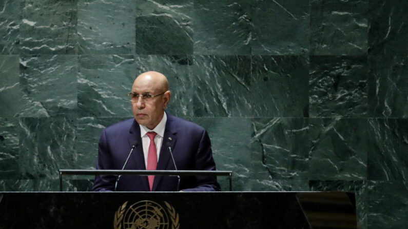 Le Président mauritanien Mohamed Ould Cheikh El Ghazouani s'adresse à la 78e Assemblée générale des Nations Unies au siège de l'ONU à New York, le 20 septembre 2023. (Photo LEONARDO MUNOZ/AFP via Getty Images)