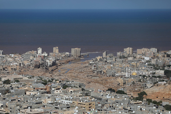  Vue aérienne de la ville de Derna après les inondations du 13 septembre 2023 à Derna, en Libye. (Photo Mohamed Shalash / Getty Images)