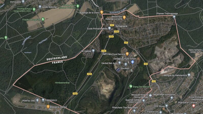 Capture d'écran Google Maps de la commune de Schoeneck, Moselle.