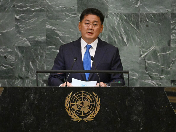 Le président de la Mongolie, Ukhnaa Khurelsukh au siège de l'ONU à New York, le 21 septembre 2022. (Photo TIMOTHY A. CLARY/AFP via Getty Images)