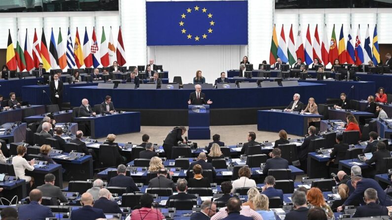 Le président letton Egils Levits au Parlement européen à Strasbourg, le 14 février 2023. (Frederick Florin/AFP via Getty Images)