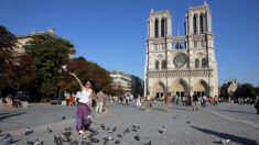 Avant Noël, la silhouette de la flèche de Notre-Dame dans le ciel de Paris